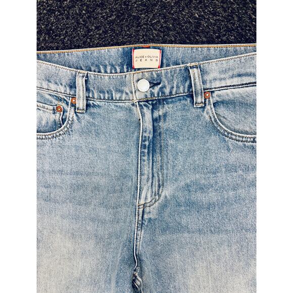 Alice + Olivia Blue Flare Jeans with Black Bow Accents - Picture 11 of 12